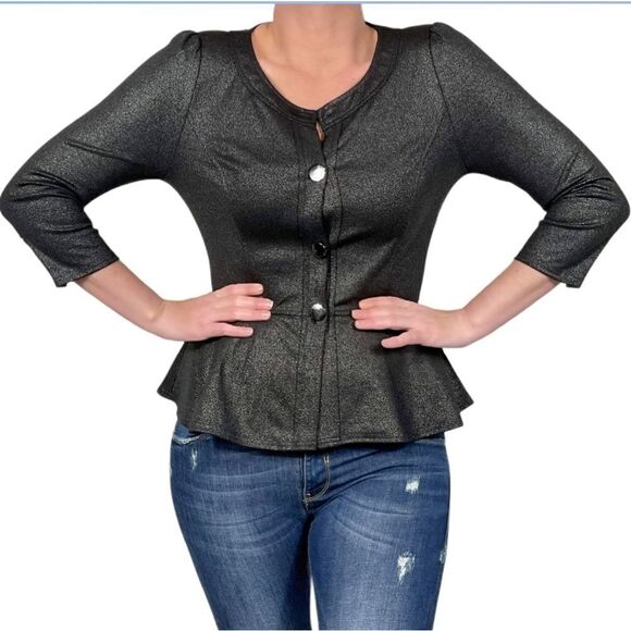 Spence Black and Grey Half Button Up Blazer3 - Picture 1 of 10